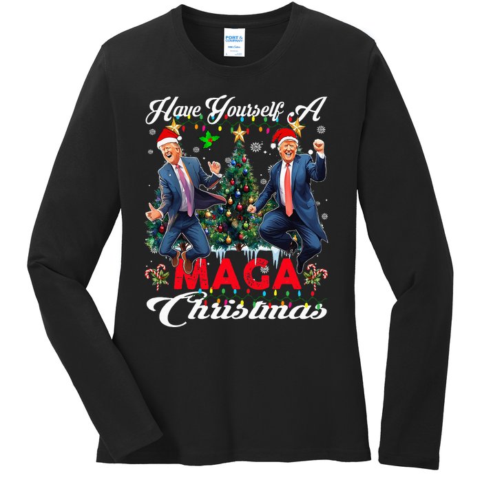 Funny Santa Trump Have Yourself A Merry Maga Christmas Xmas Ladies Long Sleeve Shirt