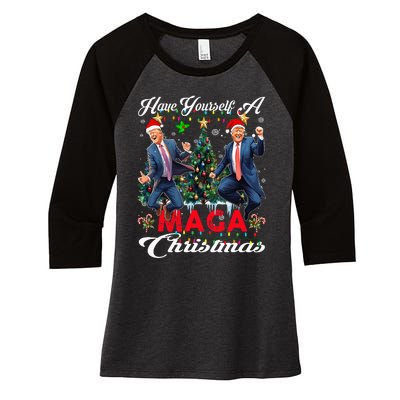 Funny Santa Trump Have Yourself A Merry Maga Christmas Xmas Women's Tri-Blend 3/4-Sleeve Raglan Shirt