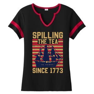 Fun Spilling The Tea Since 1773 Teaching History Patriotic Ladies Halftime Notch Neck Tee