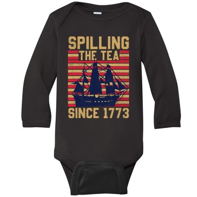 Fun Spilling The Tea Since 1773 Teaching History Patriotic Baby Long Sleeve Bodysuit