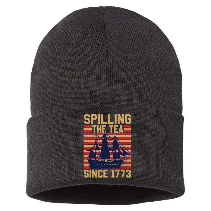 Fun Spilling The Tea Since 1773 Teaching History Patriotic Sustainable Knit Beanie