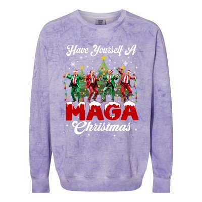 Funny Santa Trump Have Yourself A Merry M.A.G.A Christmas Long Sleeve Colorblast Crewneck Sweatshirt