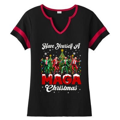 Funny Santa Trump Have Yourself A Merry M.A.G.A Christmas Long Sleeve Ladies Halftime Notch Neck Tee