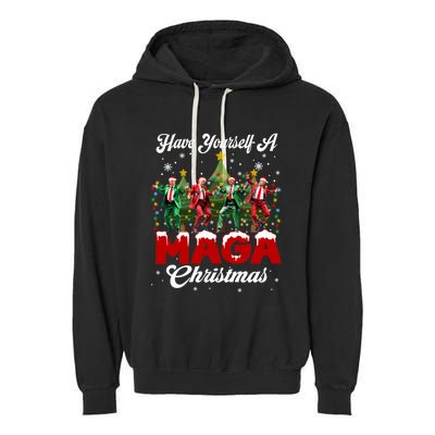 Funny Santa Trump Have Yourself A Merry M.A.G.A Christmas Long Sleeve Garment-Dyed Fleece Hoodie