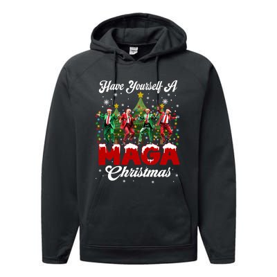 Funny Santa Trump Have Yourself A Merry M.A.G.A Christmas Long Sleeve Performance Fleece Hoodie