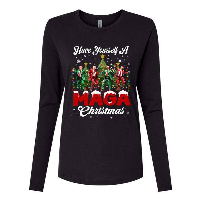 Funny Santa Trump Have Yourself A Merry M.A.G.A Christmas Long Sleeve Womens Cotton Relaxed Long Sleeve T-Shirt