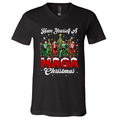 Funny Santa Trump Have Yourself A Merry M.A.G.A Christmas Long Sleeve V-Neck T-Shirt