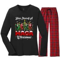 Funny Santa Trump Have Yourself A Merry M.A.G.A Christmas Long Sleeve Women's Long Sleeve Flannel Pajama Set 