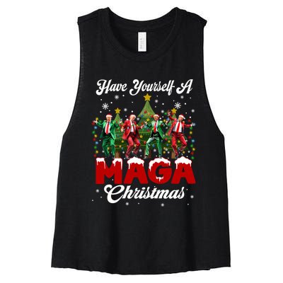 Funny Santa Trump Have Yourself A Merry M.A.G.A Christmas Long Sleeve Women's Racerback Cropped Tank