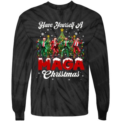 Funny Santa Trump Have Yourself A Merry M.A.G.A Christmas Long Sleeve Tie-Dye Long Sleeve Shirt