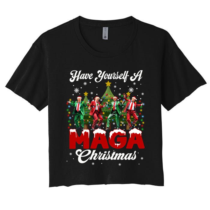 Funny Santa Trump Have Yourself A Merry M.A.G.A Christmas Long Sleeve Women's Crop Top Tee