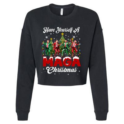 Funny Santa Trump Have Yourself A Merry M.A.G.A Christmas Long Sleeve Cropped Pullover Crew