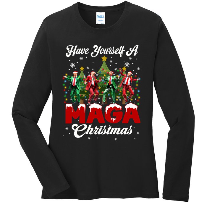 Funny Santa Trump Have Yourself A Merry M.A.G.A Christmas Long Sleeve Ladies Long Sleeve Shirt