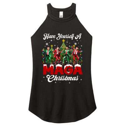 Funny Santa Trump Have Yourself A Merry M.A.G.A Christmas Long Sleeve Women's Perfect Tri Rocker Tank