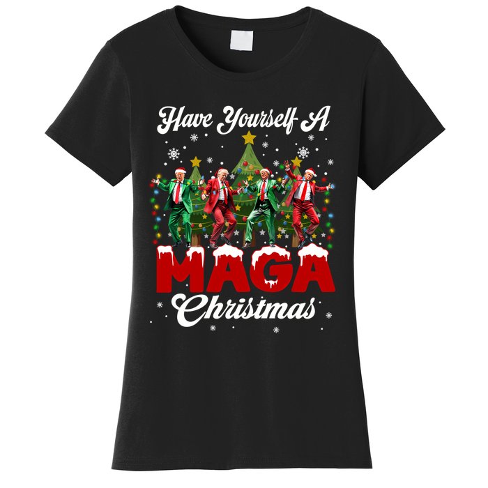 Funny Santa Trump Have Yourself A Merry M.A.G.A Christmas Long Sleeve Women's T-Shirt