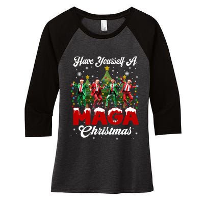 Funny Santa Trump Have Yourself A Merry M.A.G.A Christmas Long Sleeve Women's Tri-Blend 3/4-Sleeve Raglan Shirt