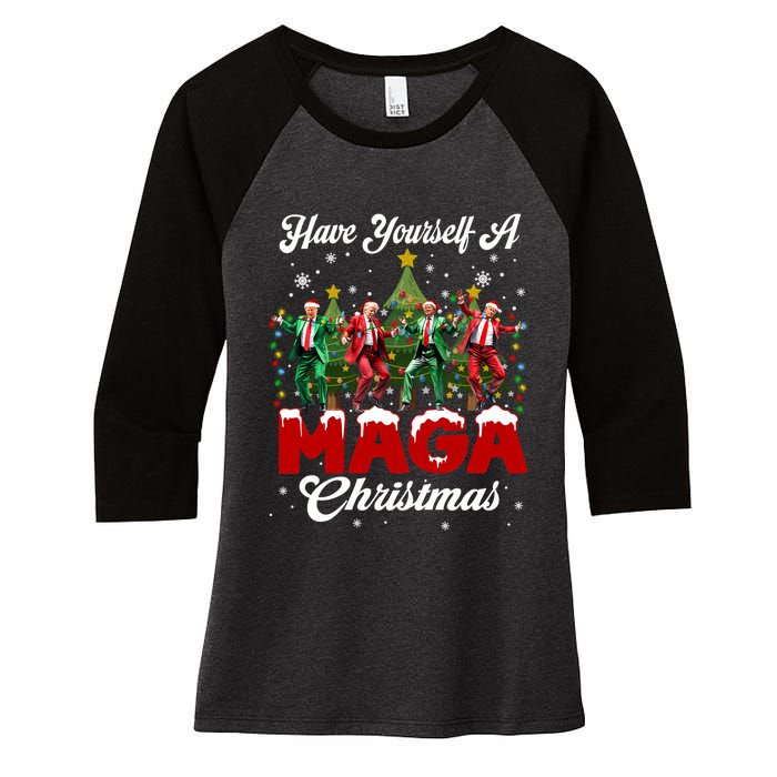 Funny Santa Trump Have Yourself A Merry M.A.G.A Christmas Long Sleeve Women's Tri-Blend 3/4-Sleeve Raglan Shirt