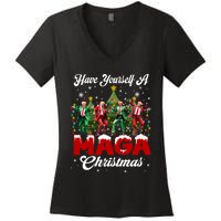 Funny Santa Trump Have Yourself A Merry M.A.G.A Christmas Long Sleeve Women's V-Neck T-Shirt