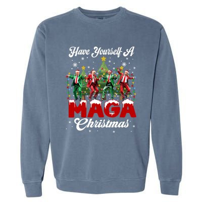 Funny Santa Trump Have Yourself A Merry M.A.G.A Christmas Long Sleeve Garment-Dyed Sweatshirt