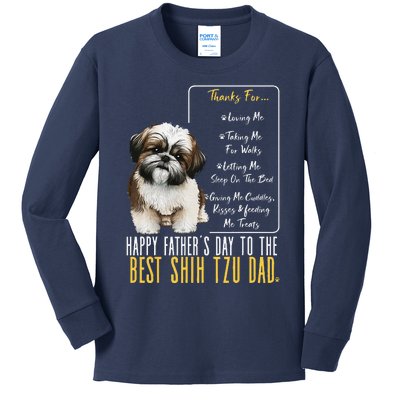 Funny Shih Tzu Dad Happy Fathers Day To The Best Shih Tzu Dad Kids Long Sleeve Shirt