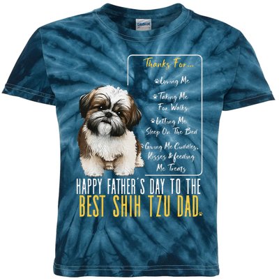 Funny Shih Tzu Dad Happy Fathers Day To The Best Shih Tzu Dad Kids Tie-Dye T-Shirt