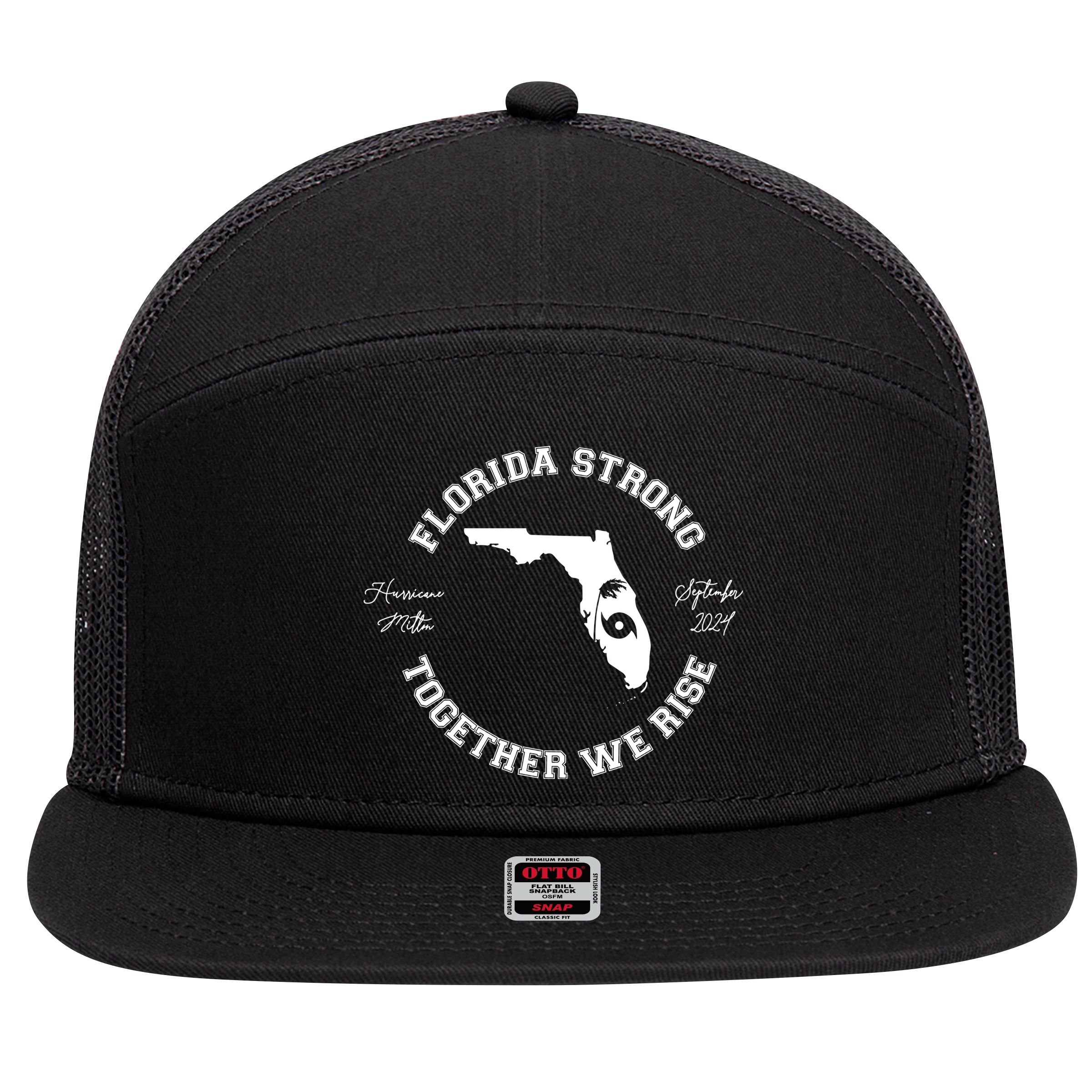 Florida Strong Together We Rise Hurricane Milton September 2024 7 Panel Mesh Trucker Snapback Hat