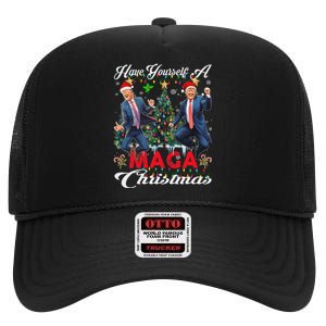 Funny Santa Trump Have Yourself A Merry Maga Christmas Xmas High Crown Mesh Back Trucker Hat