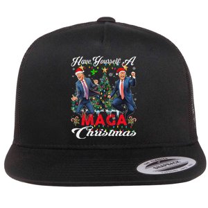 Funny Santa Trump Have Yourself A Merry Maga Christmas Xmas Flat Bill Trucker Hat