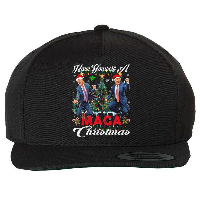 Funny Santa Trump Have Yourself A Merry Maga Christmas Xmas Wool Snapback Cap