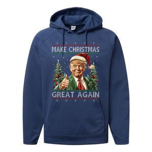 Funny Santa Trump Make Christmas Great Again Ugly Sweater Performance Fleece Hoodie