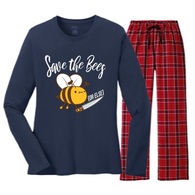 Funny Save The Bees Or Else Women's Long Sleeve Flannel Pajama Set 