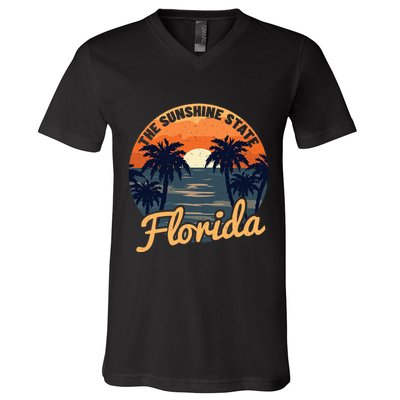 Florida Sunset Throwback Design V-Neck T-Shirt