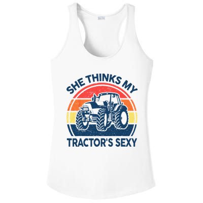Farm She Thinks My Tractors Sexy Men Gift Funny Farmer Ladies PosiCharge Competitor Racerback Tank