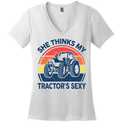Farm She Thinks My Tractors Sexy Men Gift Funny Farmer Women's V-Neck T-Shirt