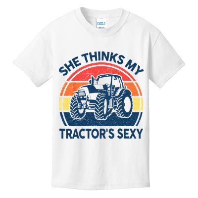 Farm She Thinks My Tractors Sexy Men Gift Funny Farmer Kids T-Shirt