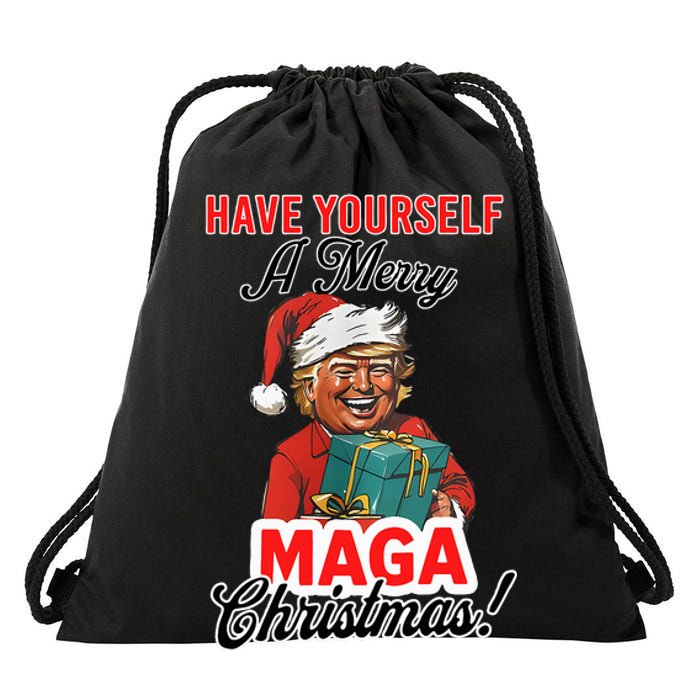 Funny Santa Trump Have Yourself A Merry Maga Christmas Xmas Drawstring Bag