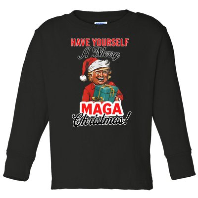 Funny Santa Trump Have Yourself A Merry Maga Christmas Xmas Toddler Long Sleeve Shirt