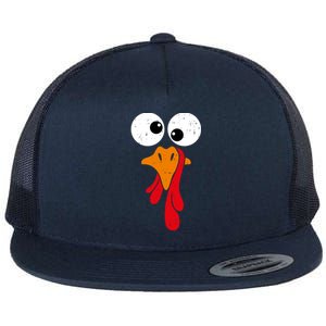 Funny Silly Turkey Face Happy Turkey Day Thanksgiving Cute Gift Flat Bill Trucker Hat