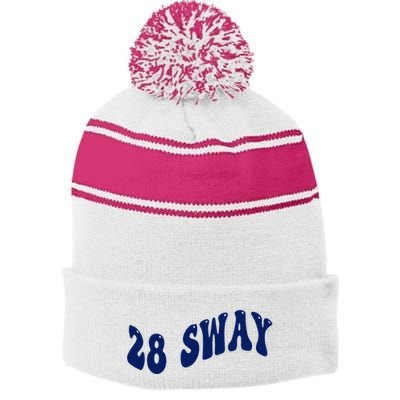 Funny sway text wavey design  Stripe Pom Pom Beanie