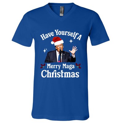 Funny Santa Trump Have Yourself A Merry Maga Christmas Gift V-Neck T-Shirt