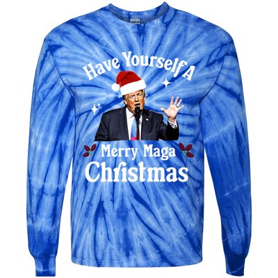 Funny Santa Trump Have Yourself A Merry Maga Christmas Gift Tie-Dye Long Sleeve Shirt