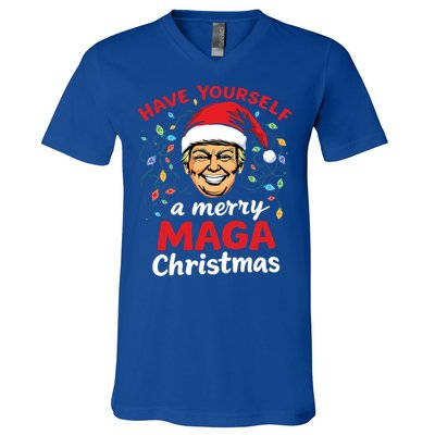 Funny Santa Trump Have Yourself A Merry Maga Christmas Xmas Cool Gift V-Neck T-Shirt