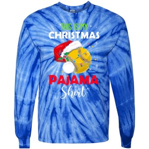 Funny Softball This Is My Christmas Pajama Gift Tie-Dye Long Sleeve Shirt