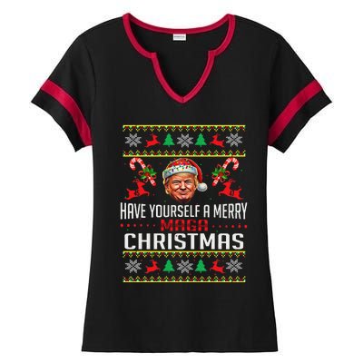 Funny Santa Trump Have Yourself A Merry Maga Christmas Xmas Ladies Halftime Notch Neck Tee