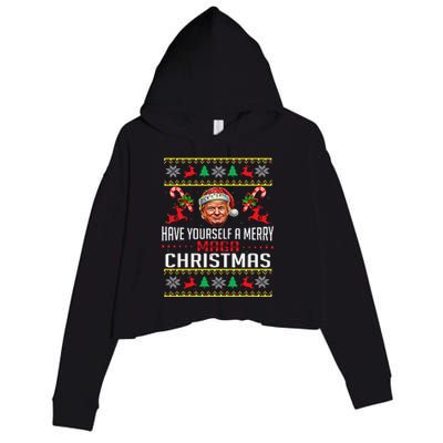 Funny Santa Trump Have Yourself A Merry Maga Christmas Xmas Crop Fleece Hoodie