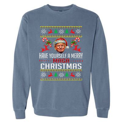 Funny Santa Trump Have Yourself A Merry Maga Christmas Xmas Garment-Dyed Sweatshirt