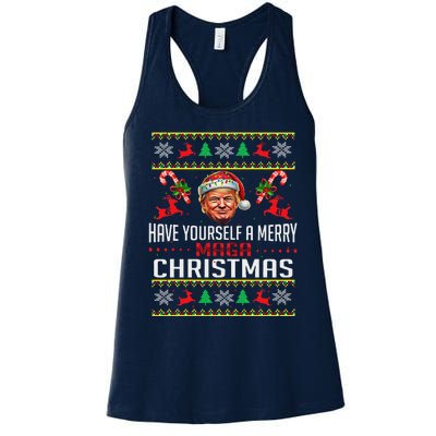 Funny Santa Trump Have Yourself A Merry Maga Christmas Xmas Women's Racerback Tank