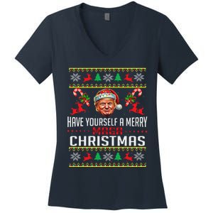 Funny Santa Trump Have Yourself A Merry Maga Christmas Xmas Women's V-Neck T-Shirt