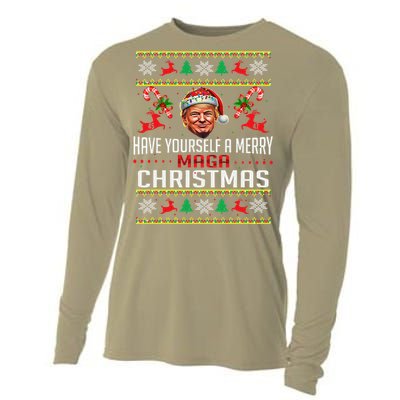 Funny Santa Trump Have Yourself A Merry Maga Christmas Xmas Cooling Performance Long Sleeve Crew