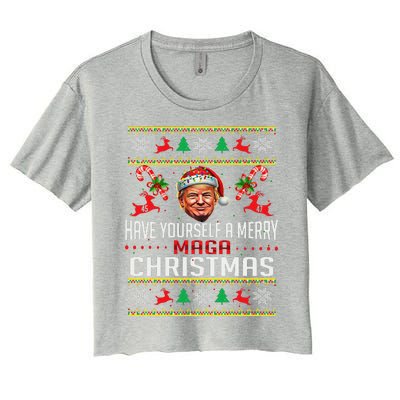 Funny Santa Trump Have Yourself A Merry Maga Christmas Xmas Women's Crop Top Tee